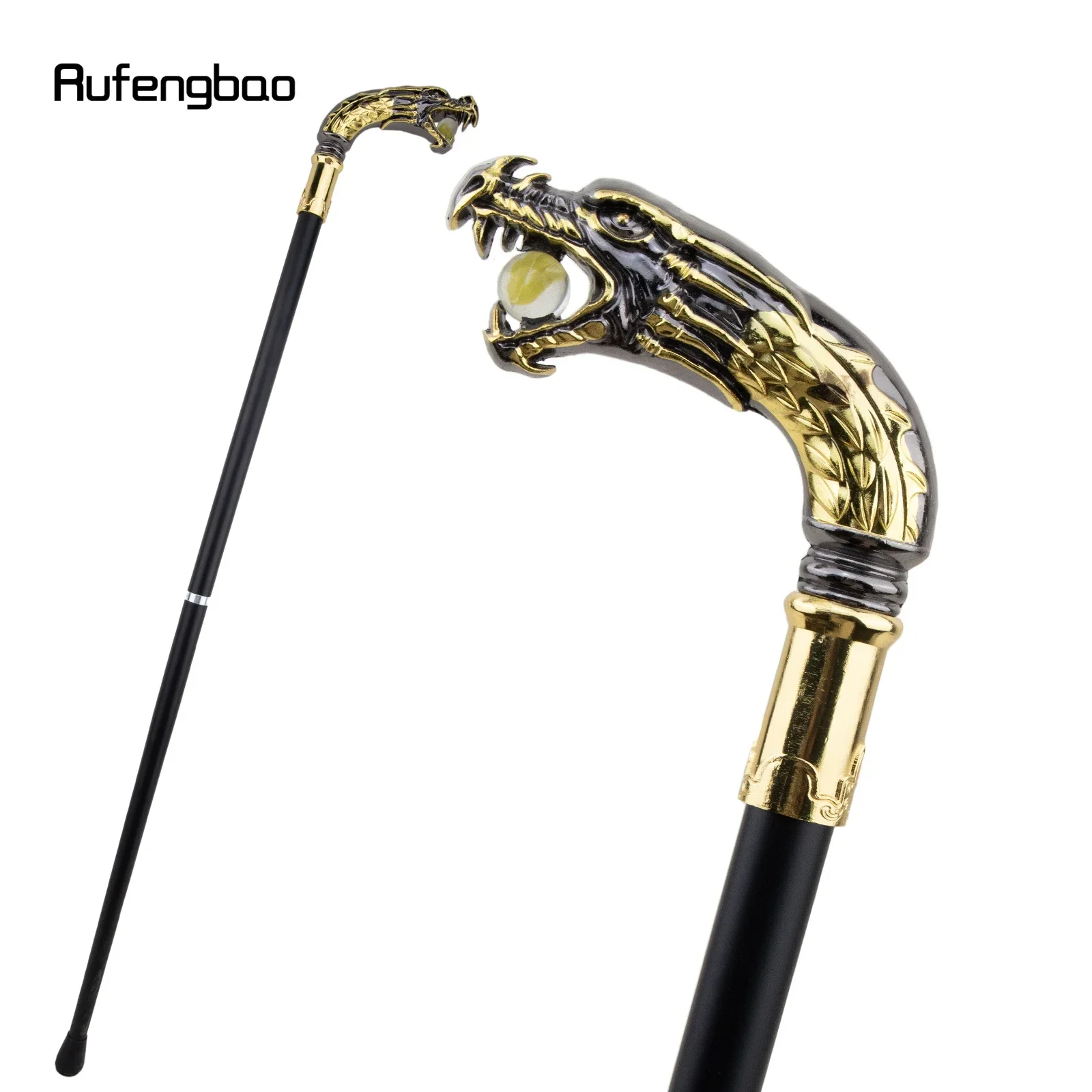 Golden Black Dragon Handle Luxury Walking Stick Decorative Cane For Halloween For Cosplay And Parties, For Cosplay & Party
