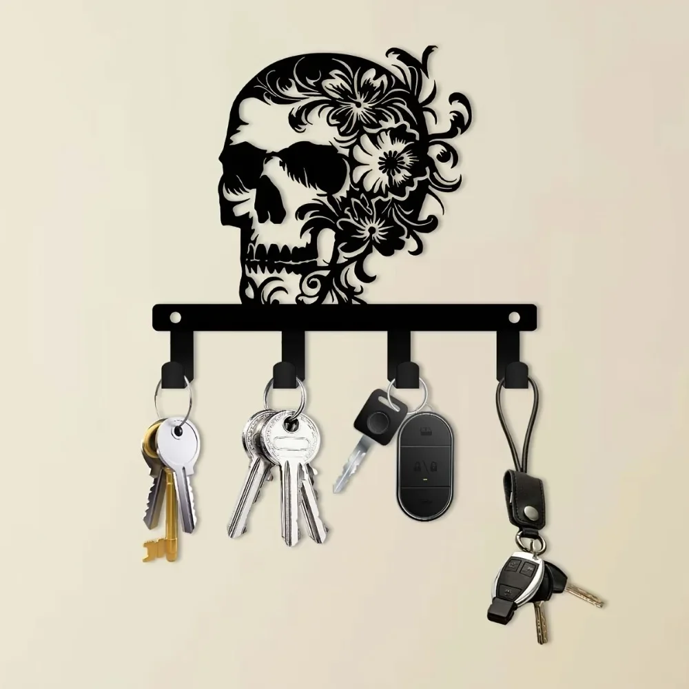 CIFBUY Iron Wall Art Skull Key Holder Metal Sign Waterproof For Home Entryway Living Room Decor Rustic Hanging Plaque