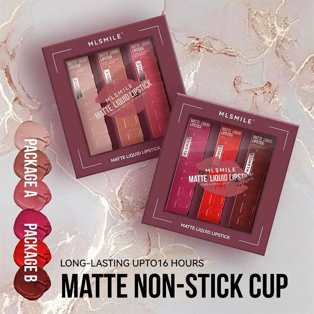 

3Colors Matte Finish Liquid Lipstick Popular No Stain on Cup Velvet White Lip Gloss Does Not Fade Lip Glaze Set
