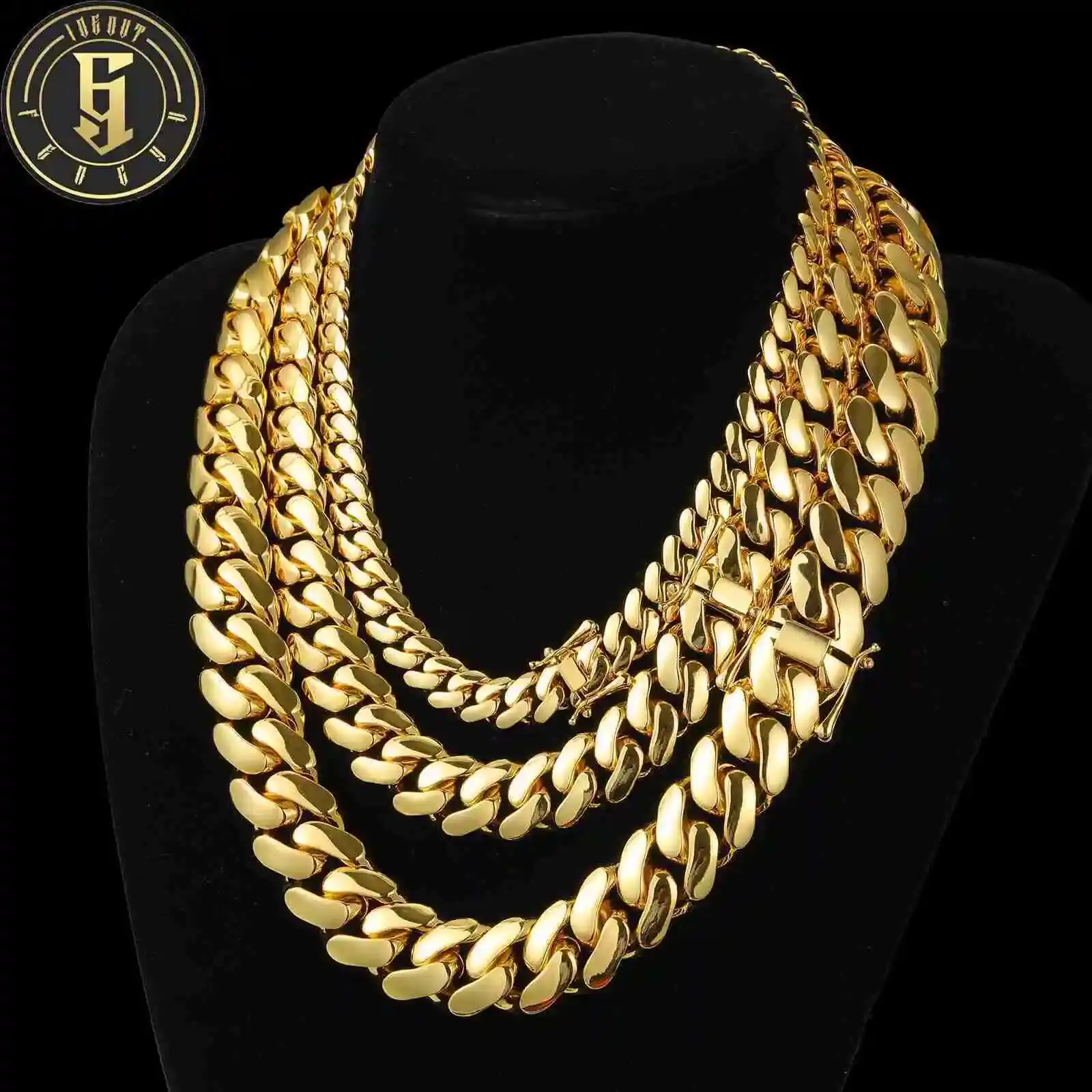 

Cadena Cubana Fashion Jewelry Hip Hop Mens 10mm-22mm 14K 18K Gold Plated Diamond Cut Miami Cuban Link Chain Bracelet Necklace