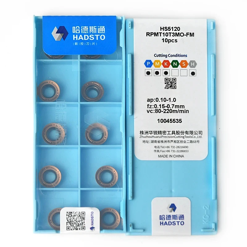 HADSTO-piezas Original RPMT, RPMT08T2MO, RPMT10T3MO, RPMT1003MO, RPMW1003MO, RPMT1204MO, FM, HS5120, HS5130, HS5115, insertos de fresado CNC, 10 unidades