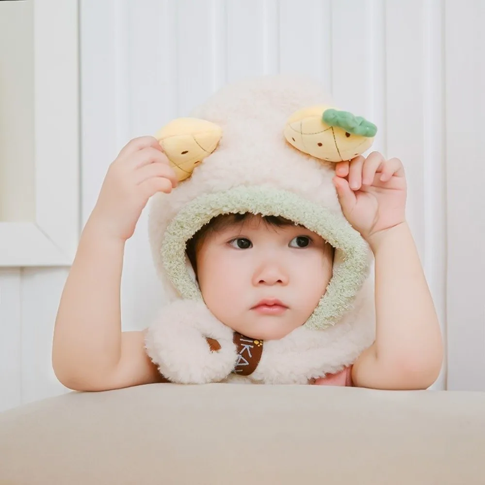 

Cute One-Piece Winter Baby Hat Scarf Windproof Thick Warm Kids Hat Hooded Scarf Plush Neck Protection Children Beanies Cap