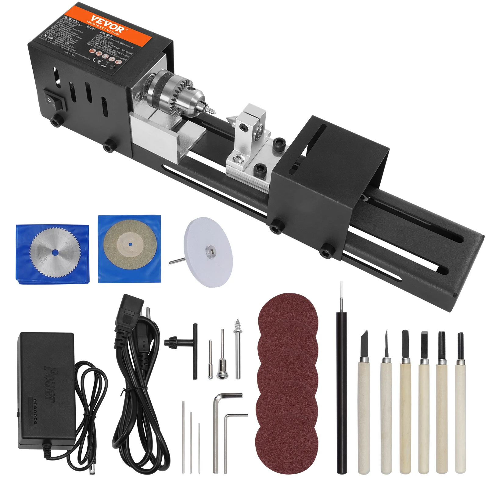 VEVOR Mini Lathe Machine 7-Inch Mini Wood Lathe Tools Milling Machine Accessories for DIY Woodworking Wood Drill Rotary Tool