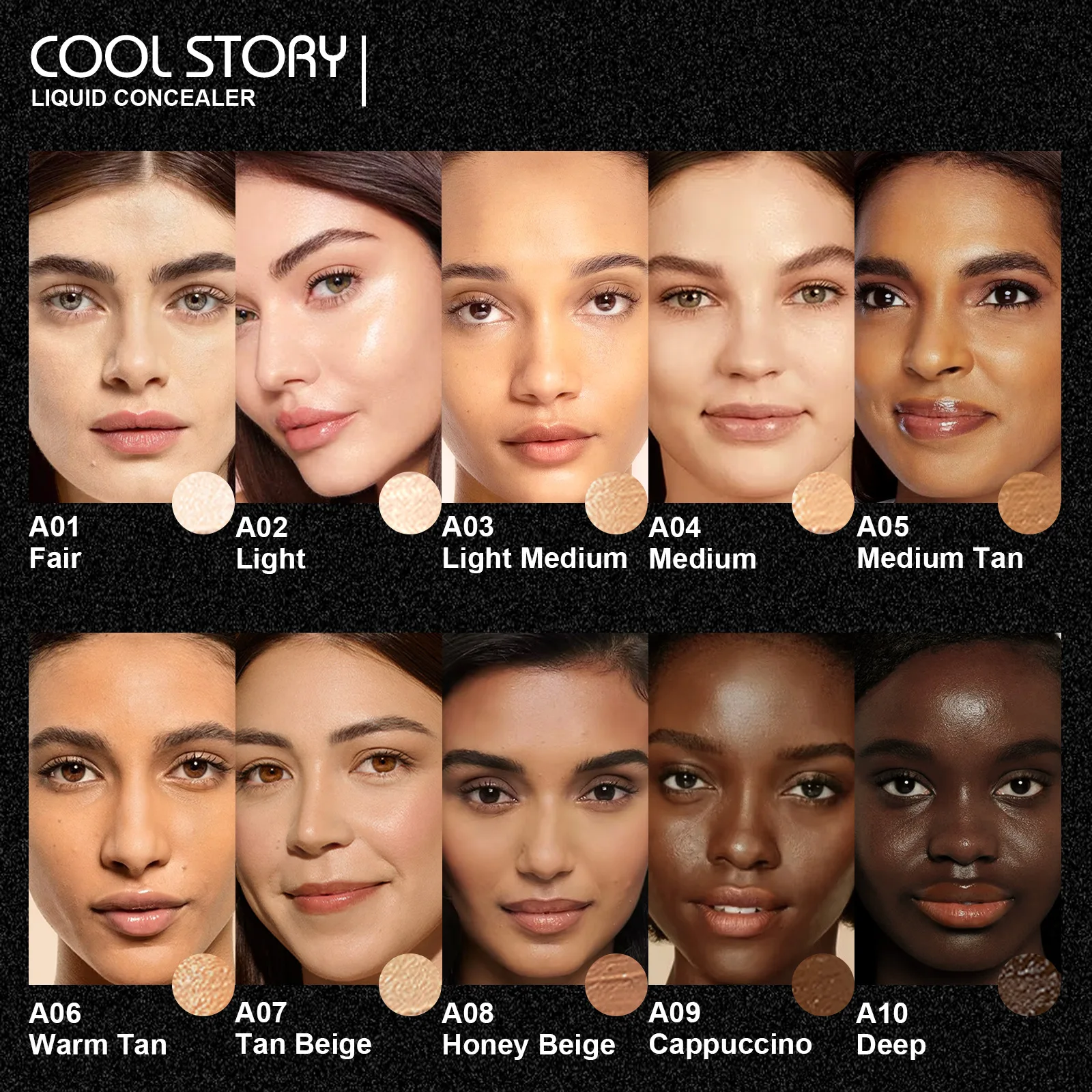 10-Farben-Concealer mit vollständiger Abdeckung, natürliches, langlebiges, mattes Finish, leichte Formel, dunkle Farbtontionen für alle hellbeige