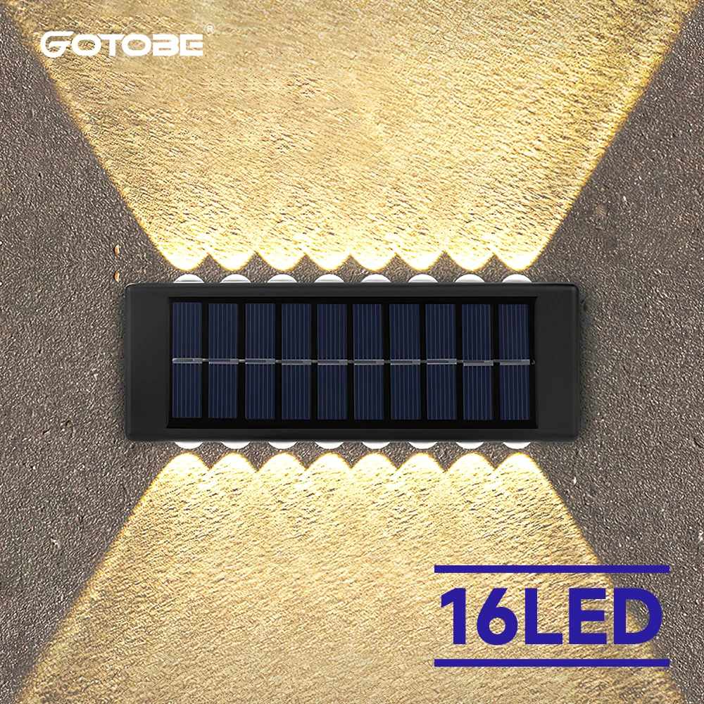 4/6/8/10/12/16 LED Solar Wall Lamp Outdoor Waterproof Powered Light UP and Down Illuminate Home Garden Porch Yard Decoration