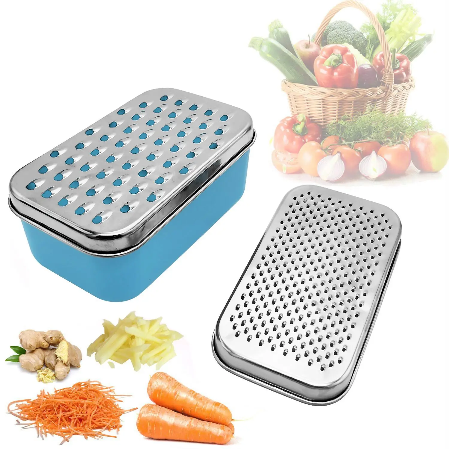 Double-sided Cheese Grater Portable Shredder Ginger Garlic With Container Lid Stainless Steel Fruit Vegetables Home Kitchen Tool