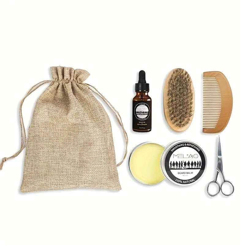 Beard Kit for Men, Grooming & Trimming Tool Complete Set with Beard Care Oil, Balm, Brush, Comb, Scissors & Storage Bag