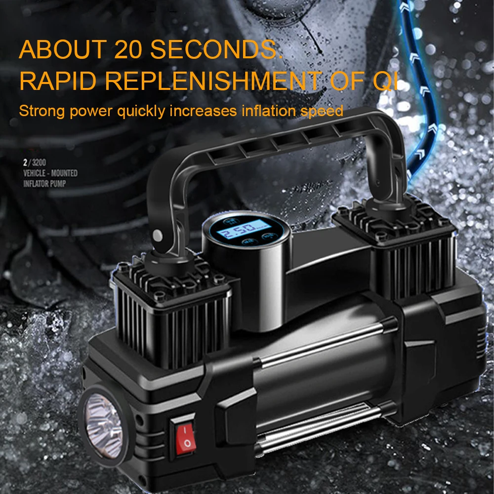 12V 150PSI Mini Air Compressor Dual Cylinder Heavy Duty Tire Inflator With LED Light Car Electric Air Pump Auto Inflatable Tool