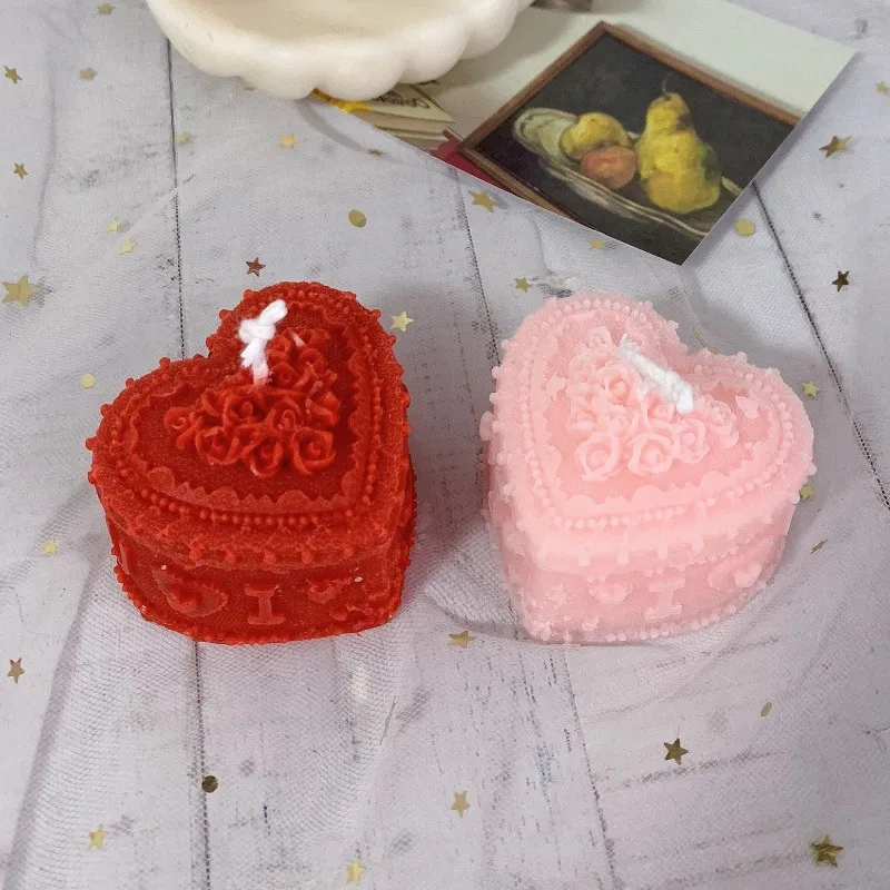 Red And White Love Jewelry Box Aromatherapy Candle Wedding Heart-Shaped Hand Gift Home Creative Small Ornament Birthday Gift