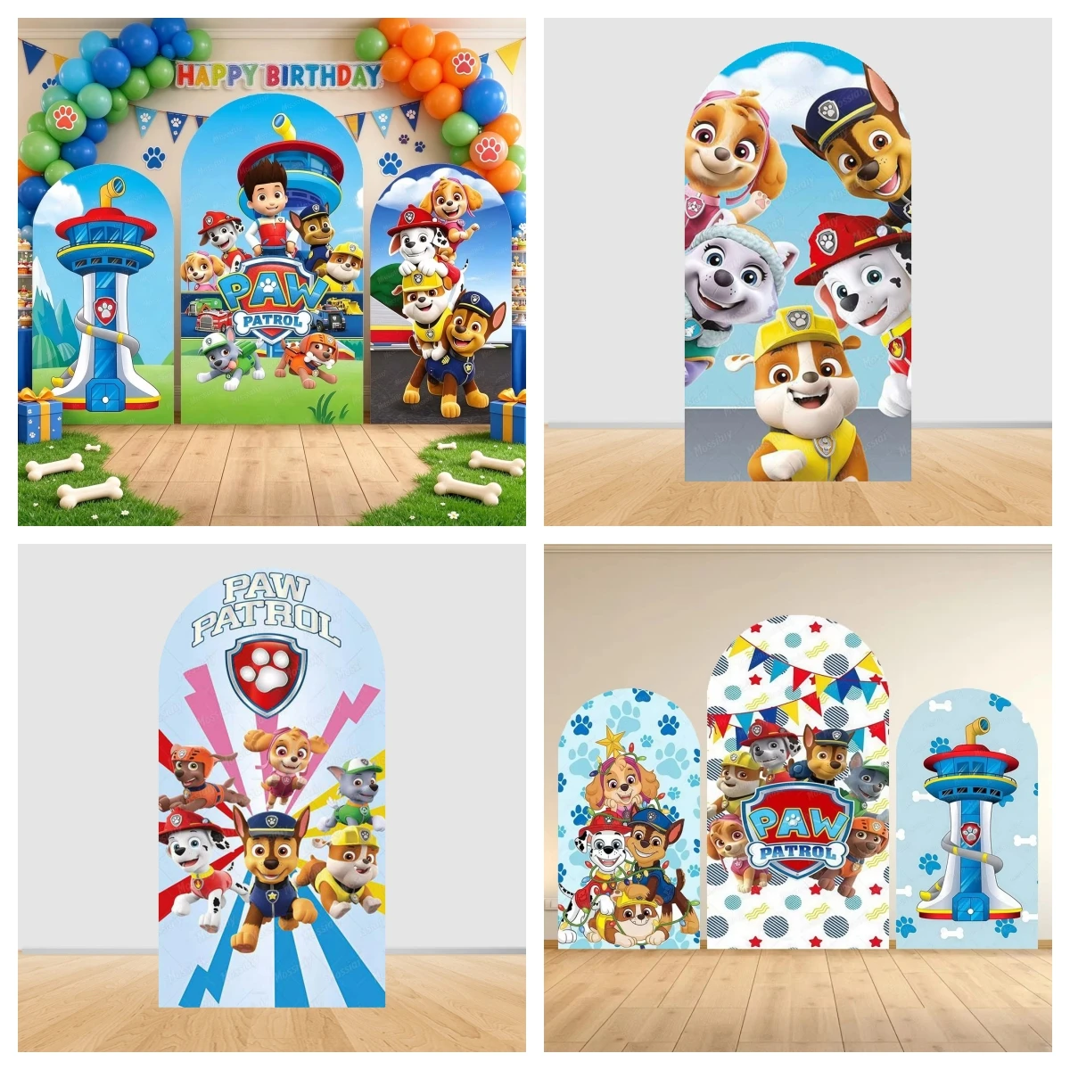 Toile de fond en forme d'arche sur le thème de Paw Patrol, décoration pour fête d'anniversaire d'enfant, baby shower, accessoires de fond photographique pour mur en arche.