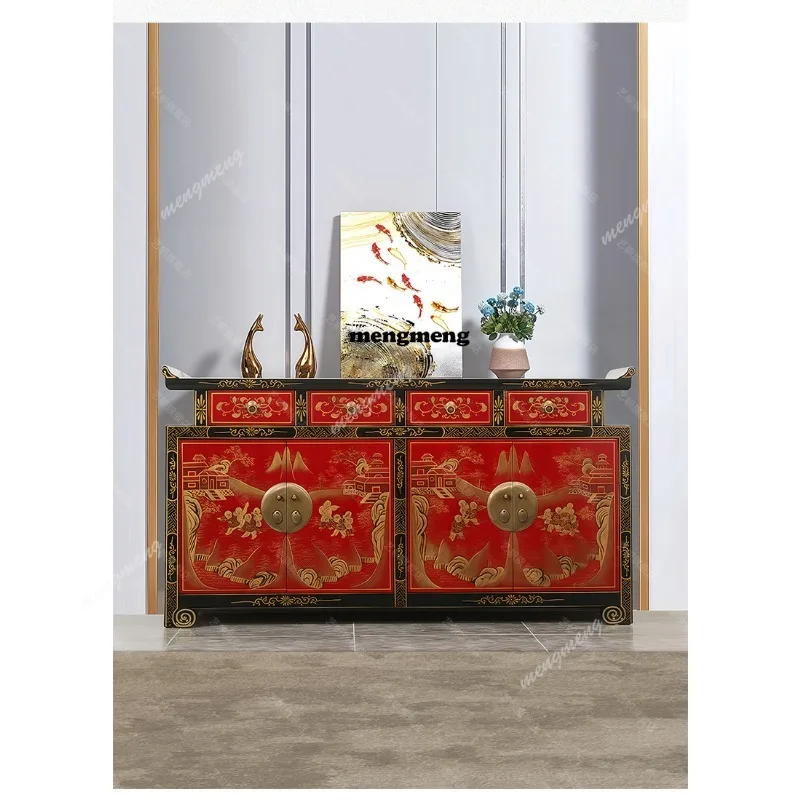 

Antique old entrance cabinet hand-drawn art solid wood sideboard decoration shoe cabinet