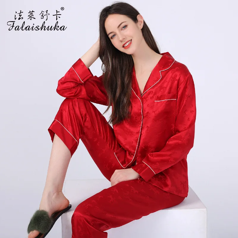 19 momme 100% genuine silk jacquard pajamas sets women fashion Floral pyjamas sleepwear T8317