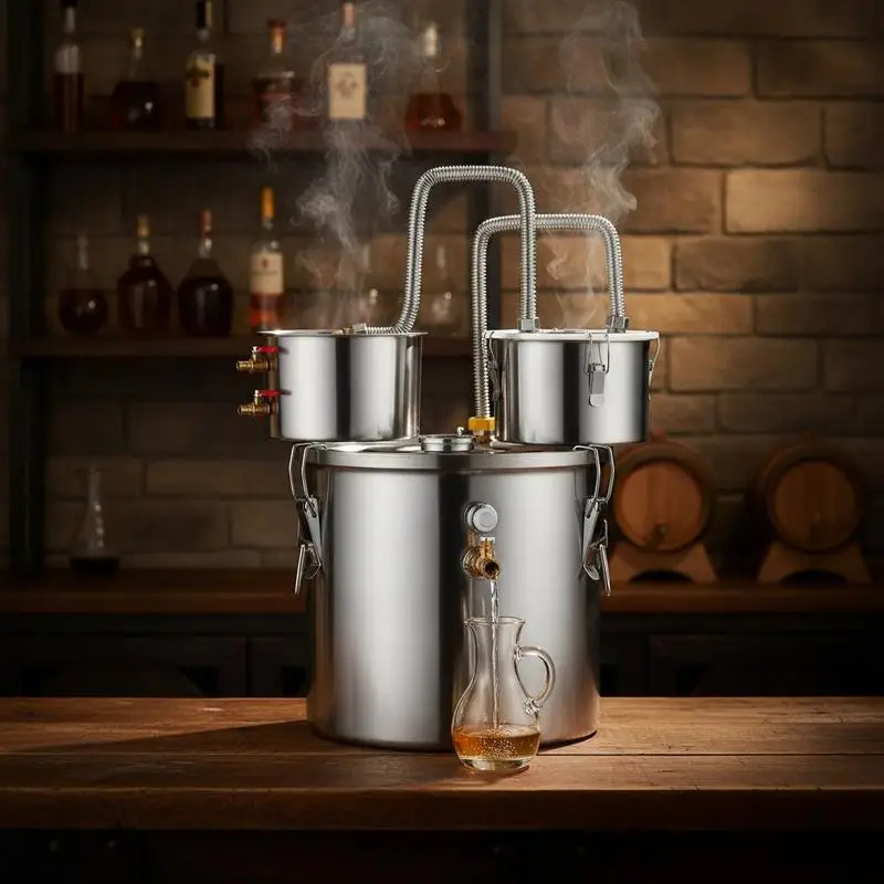 Alambic de distillation d'alcool et d'eau 19 L pour refroidissement rapide, système de distillation à double condenseur avec distillation secondaire, pour vin, whisky, brandy, argent