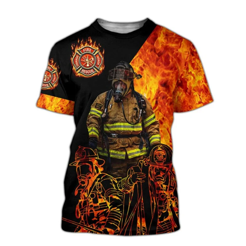 Firefighter Fire Rescue Graphic T Shirts for Men Cosplay Fireman Costume T-shirt 3D Printed Firefighters Extinguish The Fire Tee