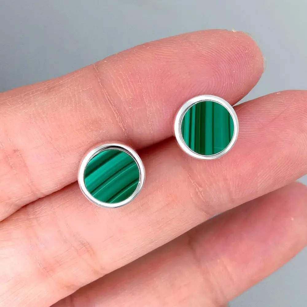 

Y·YING Bezel Malachite Coin Stud Earrings