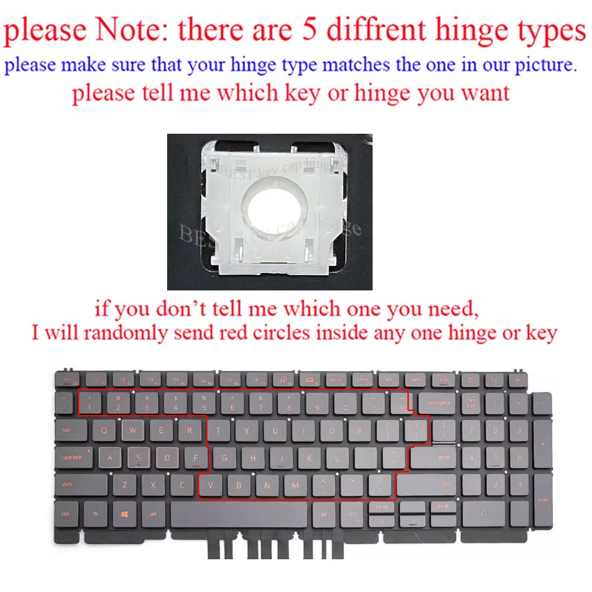 مفصل مفاتيح لوحة مفاتيح واحدة مطاطية لأجهزة الكمبيوتر المحمول Dell Ryzen Edition Gaming G15 (5510)، G15 (5511)، G15 5515 5520 5525 5530 P105F