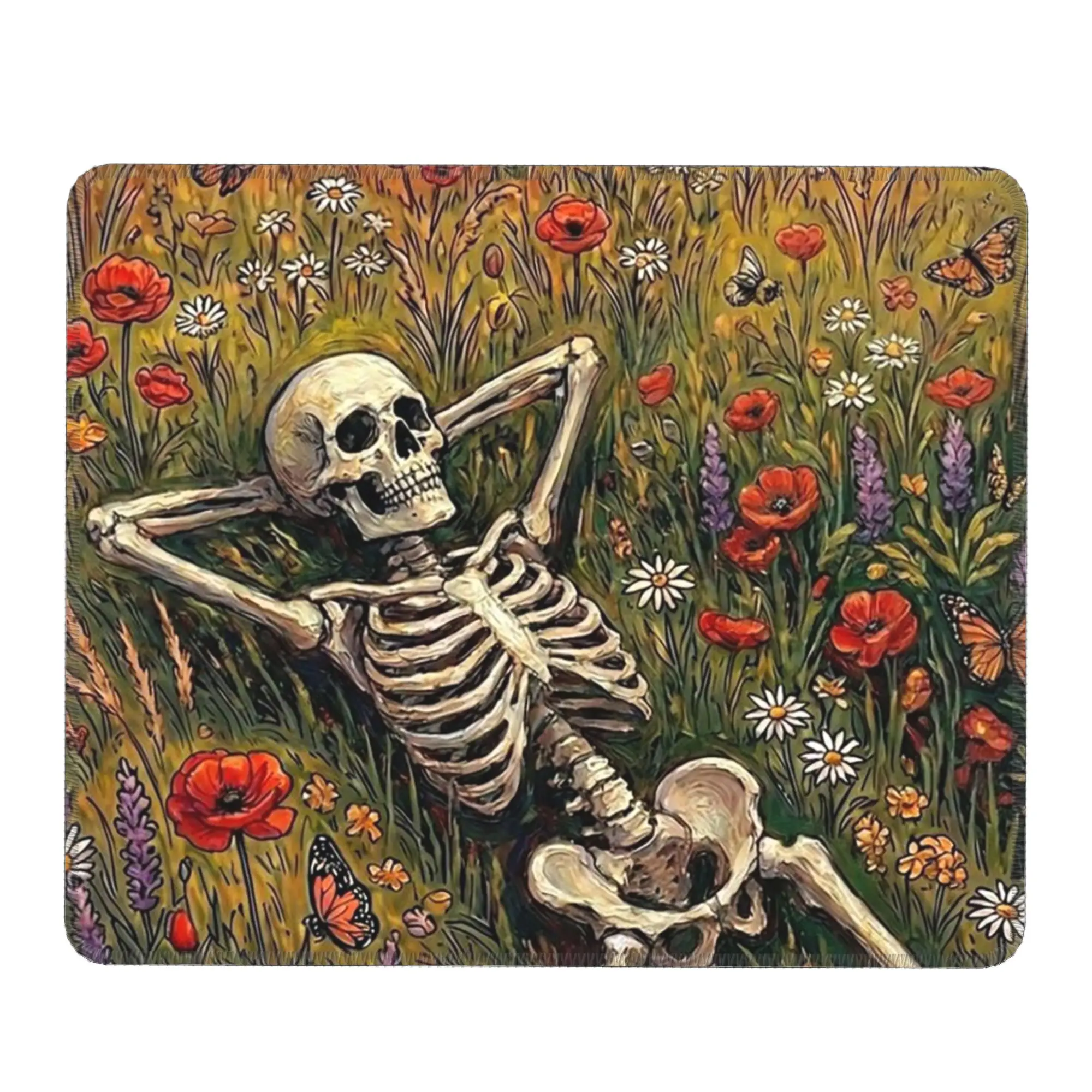 Skeleton Is Lying On The Grass Mouse Pad Computer Keyboard Mouse Mat Gamer PC Laptop Desk Mat Office Accessories Table Mats