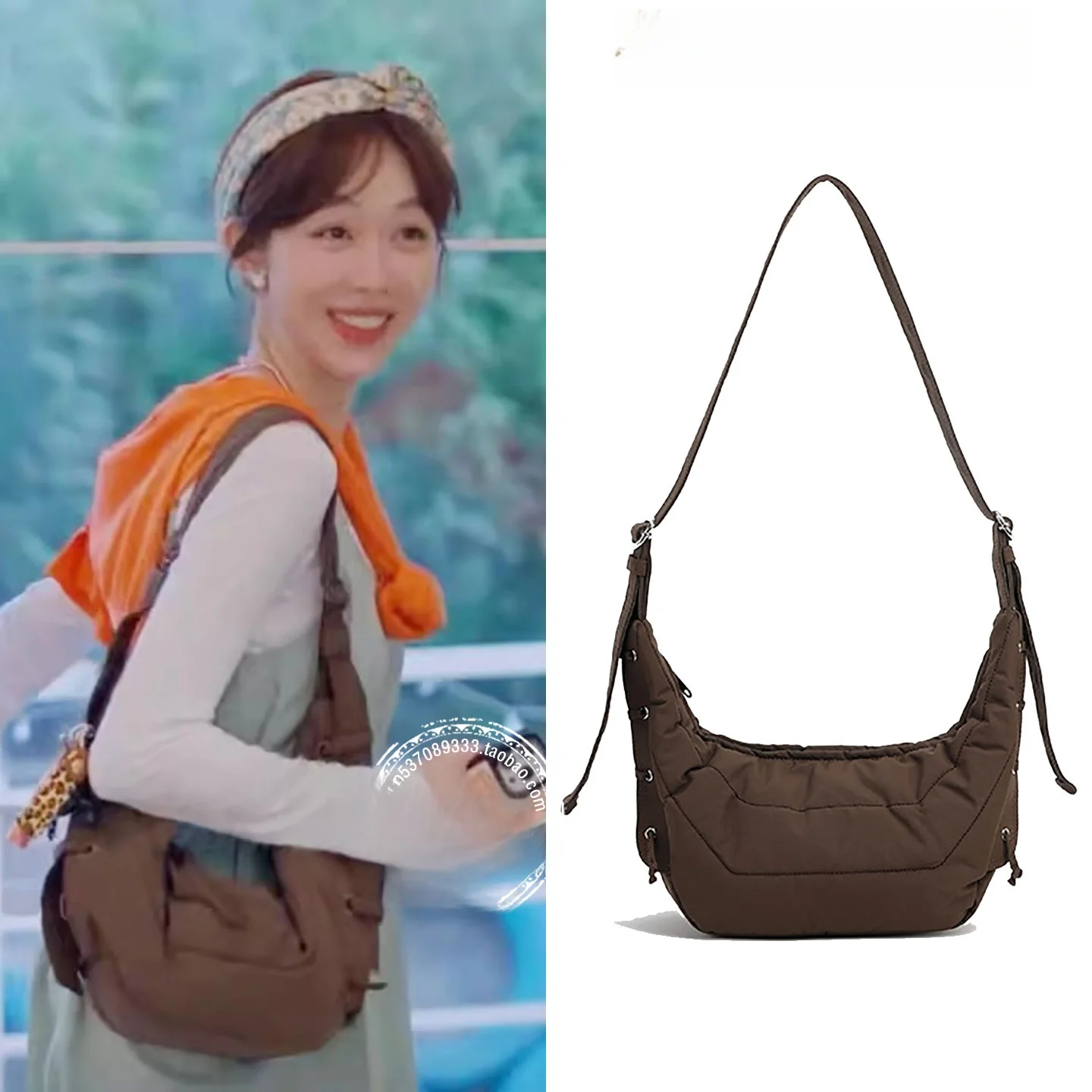 

Повседневная сумка через плечо с клецками в форме мавпы, нейлоновый материал, мягкая сумка в форме Нью-Мусяца с застежкой-молнией для отдыха Sle