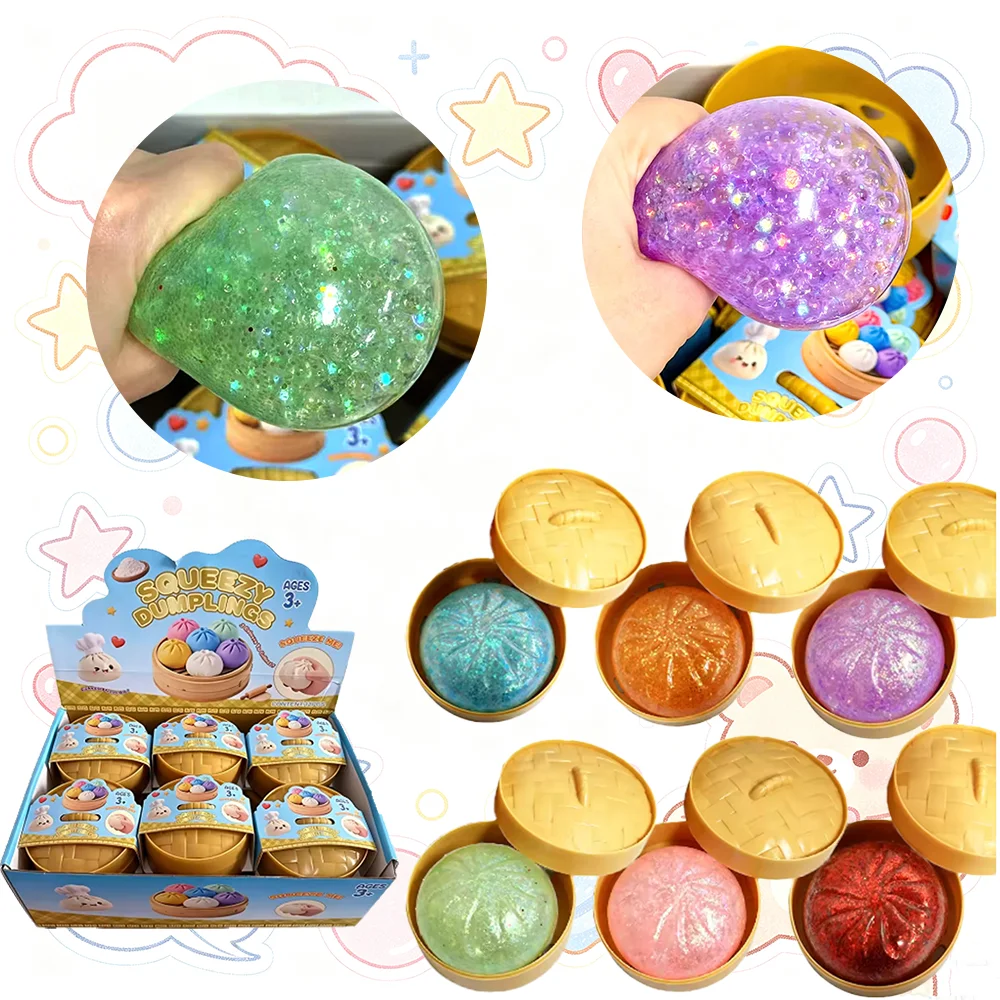 New Glitter Dumpling Squishy with Box Dumplings Sensory Squeeze Toy for Stress Relief