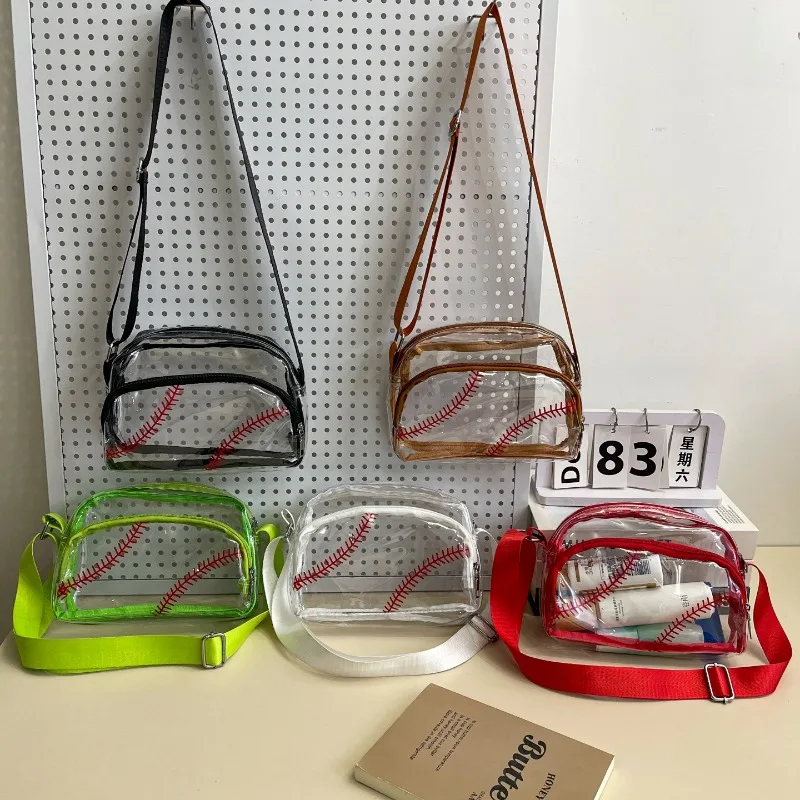 

Прозрачные сумки через плечо из ПВХ с молнией для стадионов, молодежные, милые, легкие, прозрачные, для бейсбола, спортивные, эстетичные, женские сумки на плечо