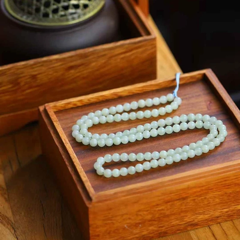 

Натуральные нефритовые бусины Хотан Цемуо синего цвета из старого материала, многофункциональная цепочка из 108 бусин