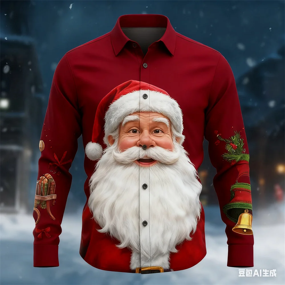 

Рождественская мужская рубашка с длинными рукавами, рубашки с принтом Санта-Клауса для мужчин, осенне-зимняя мужская одежда, рождественская рубашка, мужские подарки