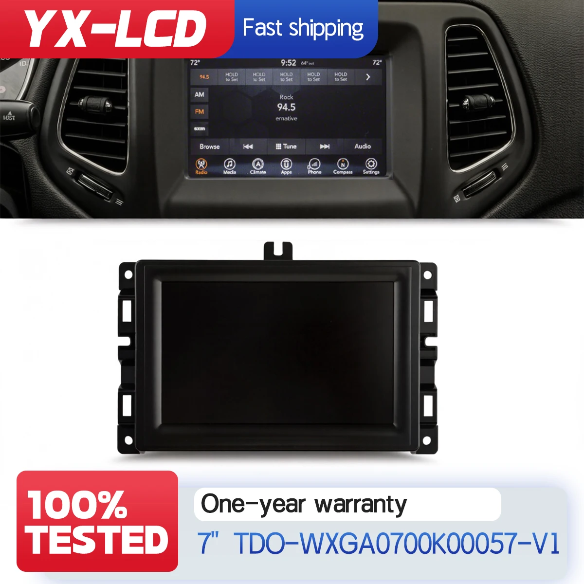 

TDO-WXGA0700K00057-V1 TDO-WXGA0700K00033-V2 TDO-WXGA0700K0003 LCD Display With Touch Screen For 2017-2022J.E E PCompass LCD