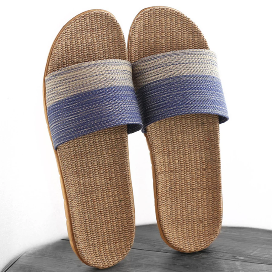 2023 18 Colors Linen Beach Slippers Men Large Size Home Shoes Flip Flops Man Indoor Bathroom Slides Unisex Family Slippers