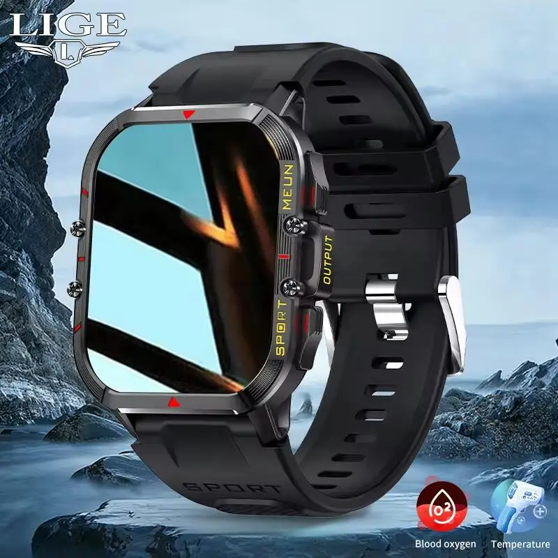 LIGE Man Smart Watch Dual Mode Outdoor Sport Bracelet 5.2 Bluetooth Call Music Connect Waterproof For Android IOS Smartwatch+BOX