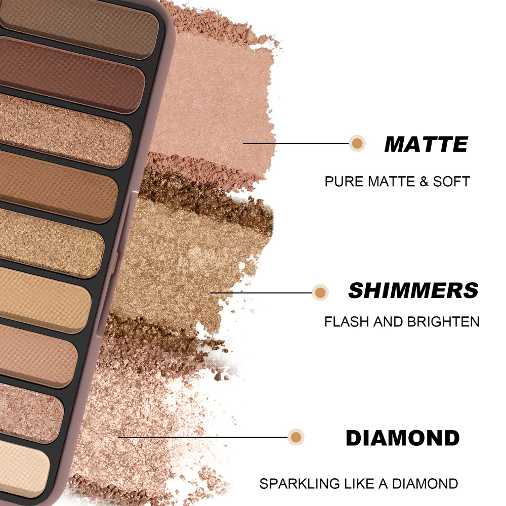 Palette de fards à paupières à paillettes fines, 9 couleurs, mat et nacrées, imperméable et Durable, ton terre, facile à appliquer pour le maquillage quotidien/fête