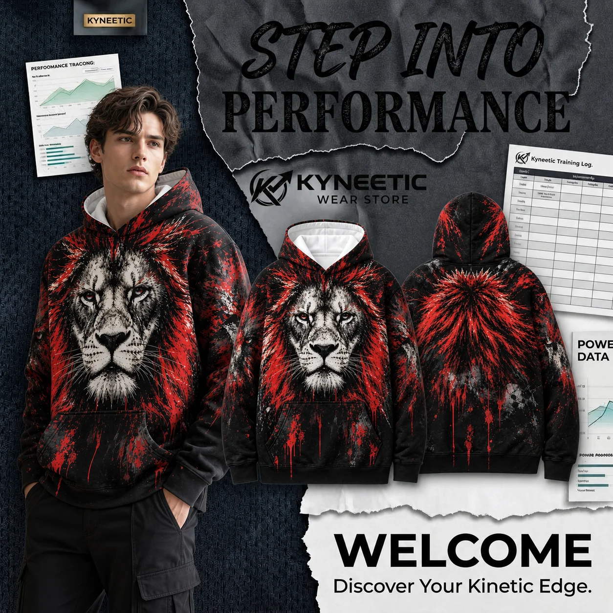 3D Gothic Wild Beast Animal Print Cool Hoodie Parent-Child Halloween Spooky Party Long Sleeve Pullover Sweatshirt Streetwear
