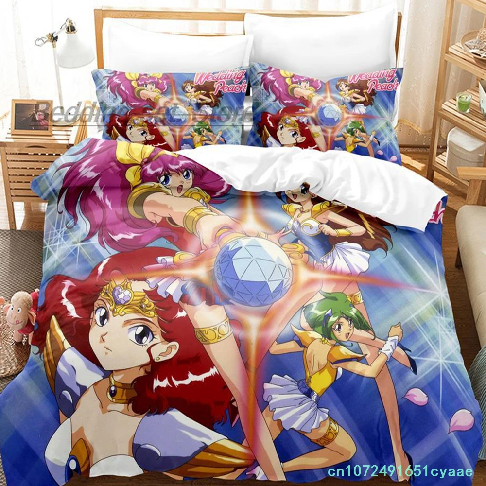 Wedding Peach Bedding Set Single Twin Full Queen King Size Bed Set Aldult Kid Bedroom Duvetcover Sets 3D Anime Bed Sheet Set