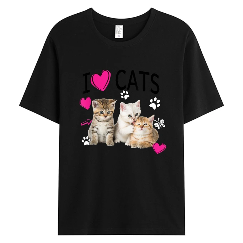 

I Love Cats Tee Cat Lover Tees Kittens T-shirt Print Men's Cotton Fabric Graphic Tshirt Weekend Party Tops Big Man Clothing