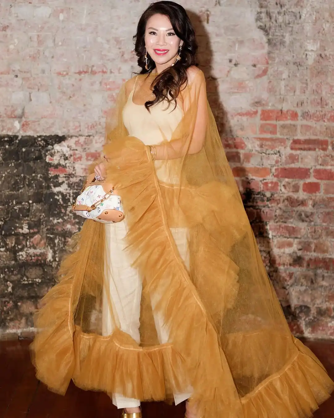 

Pretty Orange Simple Women Tulle Evening Dress Sheer See Thru A-Line Evening Dress Layered Ruffles Party Dress Photography