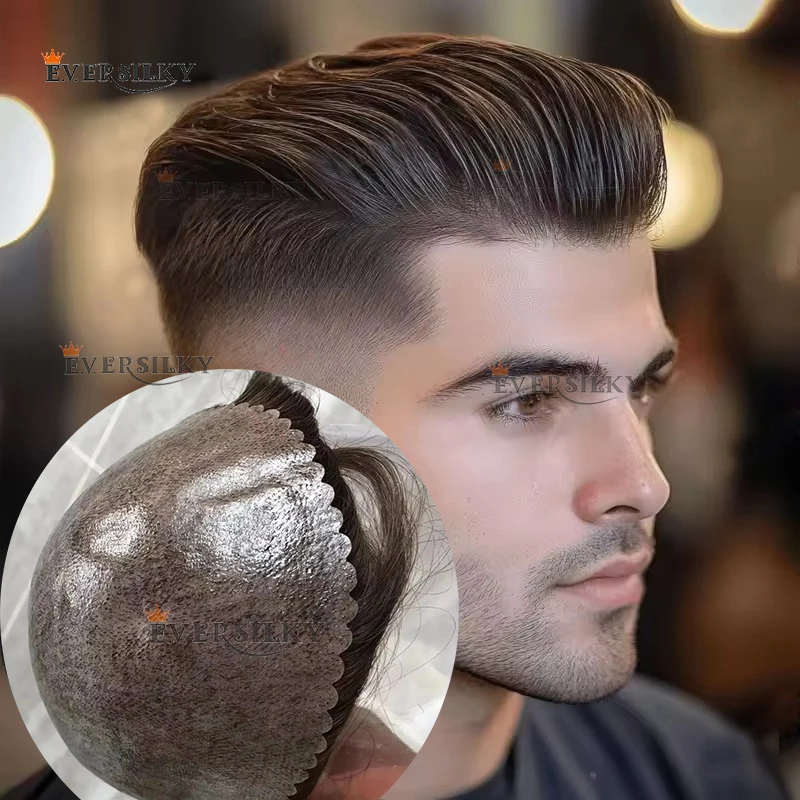 خط الشعر الطبيعي # 3 # 5 براون مان دائم رقيقة الجلد الذكور رمادي الرجال الشعر المستعار 1B50 1B80 الشعر البشري صدفي التصحيح استبدال النظام #1