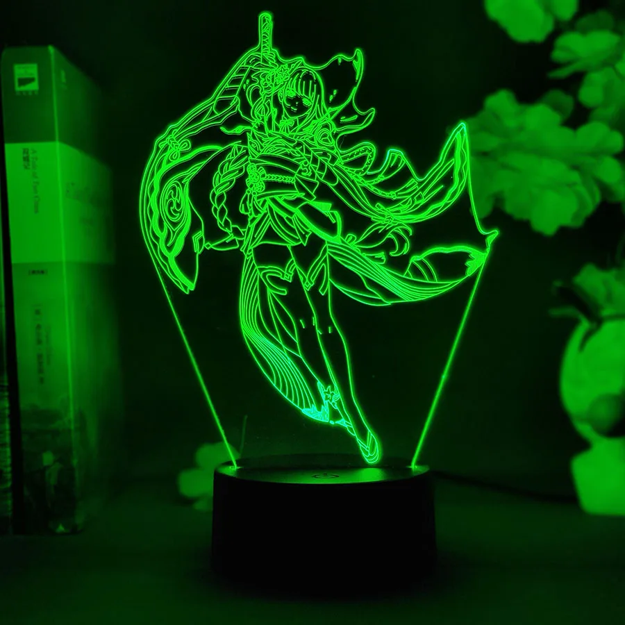 3D Genshin Impact Game Figure Raiden Shogun Lamp Boys Gaming Room Decorative Desktop Nightlight RGB Flashing Accent Lights