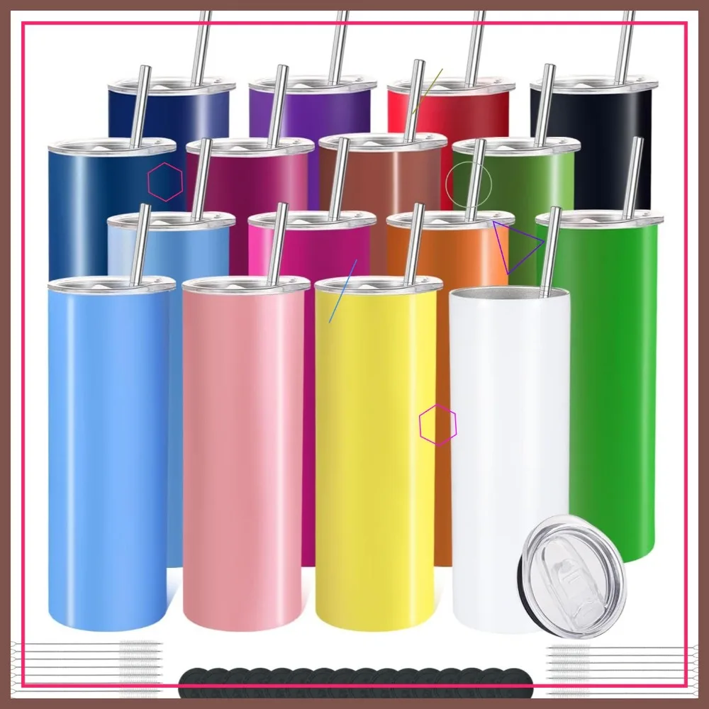 

16 Pack Skinny Tumblers 20oz, Stainless Steel Double Wall Vacuum Insulated with Lid & Straw for Travel DIY, 16 Colors