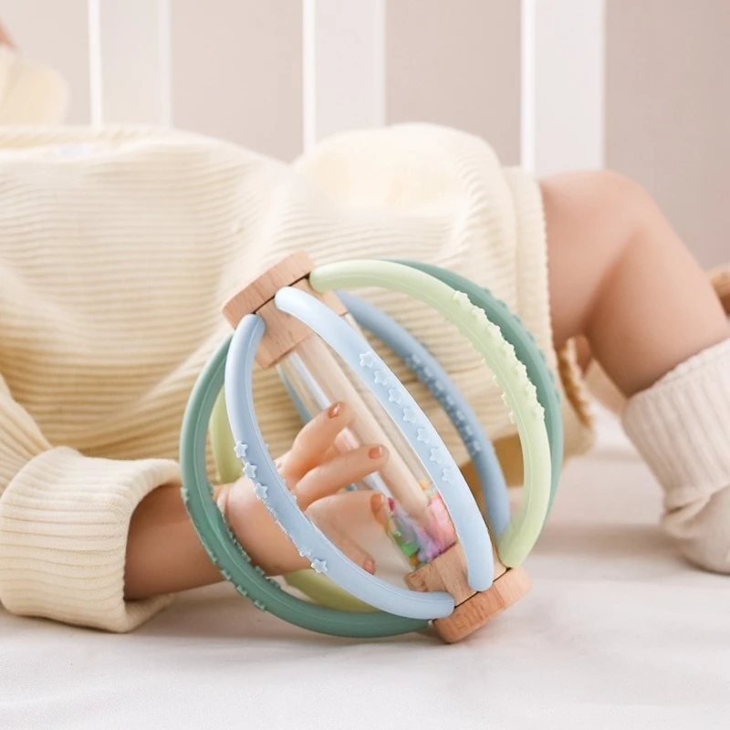 Manhattan Teething Ball for Babies 3D Rattle Grab Toy Sensory Chew Toy with Textured Surface Gum Massager Infant Training Toy
