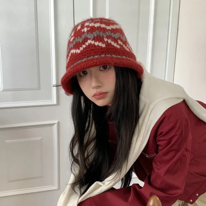 Damski zimowy ciepły kapelusz rybacki w stylu vintage, dziergany, z podwiniętym brzegiem, kapelusz typu bucket dla dziewczyn, kobiet, na zewnątrz, wiatroodporny kapelusz panama, kapelusz typu basin.