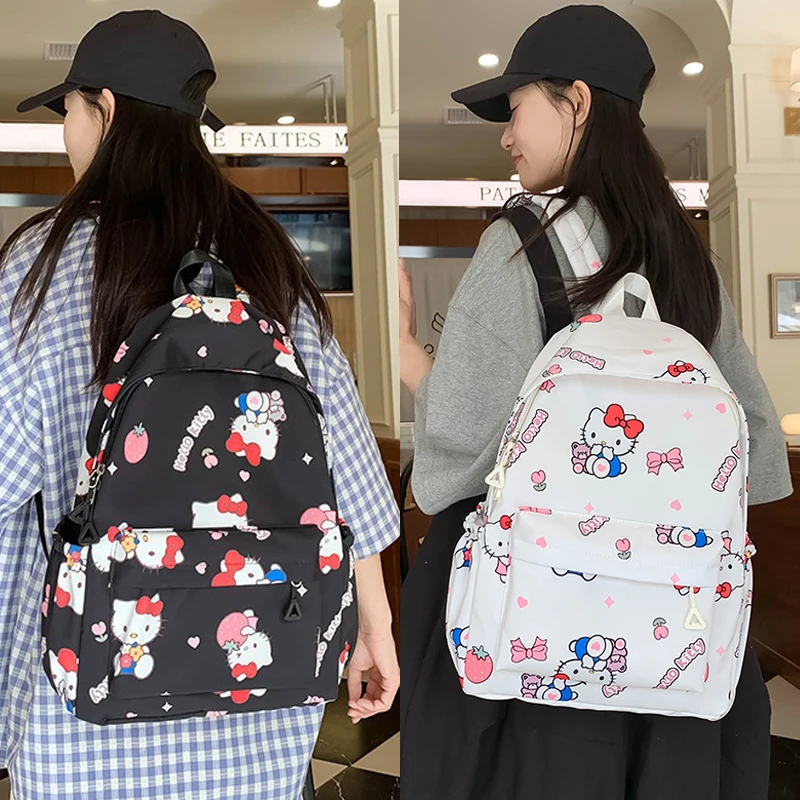 Sanrio KT Backpack kawaii Anime Waterproof Nylon Backpacks Breathable Light Convenient Reduce Burden Schoolbag Tote Shoulder Bag