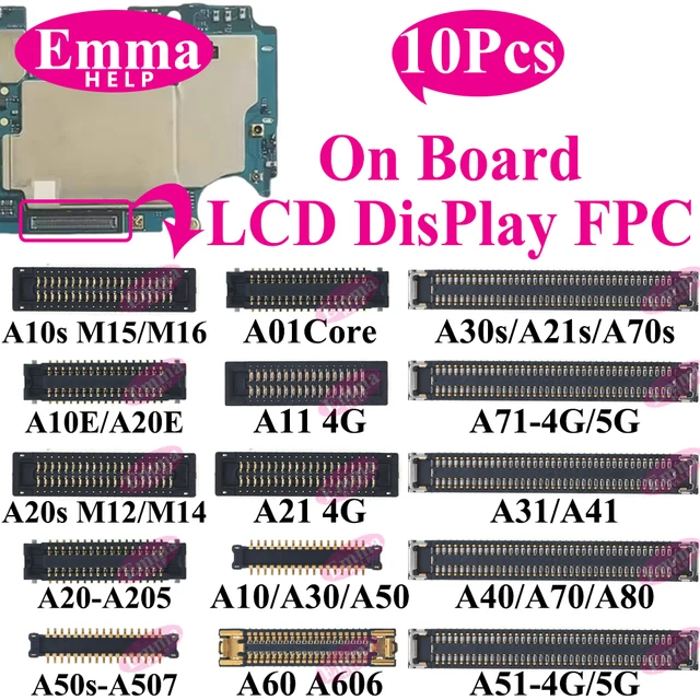 10szt Wyświetlacz LCD Ekran Flex FPC Złącze Port Na Płycie Do Samsung Galaxy A50 A70s A40 A30S A21 A20 A10 M12 M14 M15 M16 A51