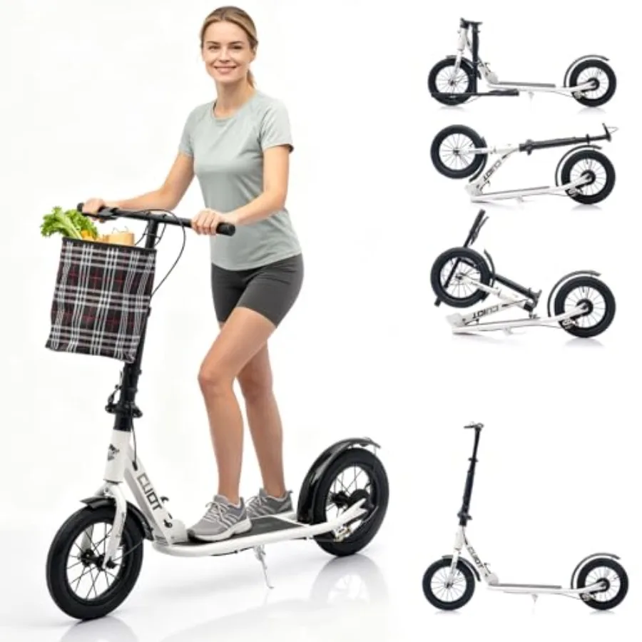 

Самокат для взрослых с большими колесами 11,4 дюйма, складной городской самокат для взрослых и подростков, 4 регулируемые высоты, легкий, спортивный