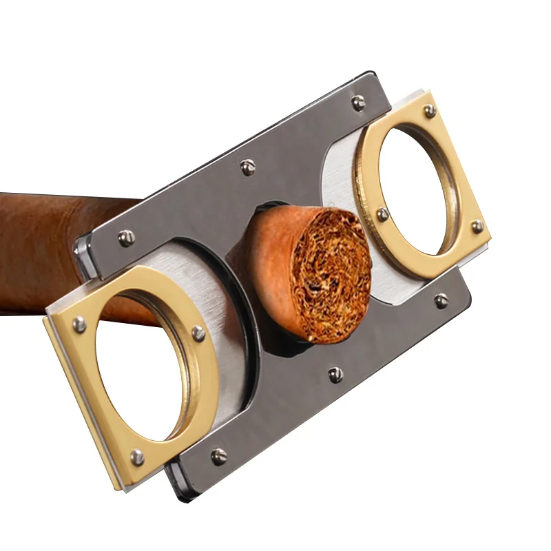 

Black and Gold Double-edged Stainless Steel Cigar Cutter Outdoor Office Portable Small Tool Cigar Cutting Knife Cigar Scissors