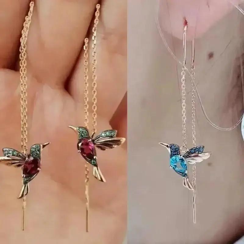 Spreading Wings Bird Earrings Popular European And American Hummingbird Crystal Earline Earrings Creative Gifts Fashion Jewelry