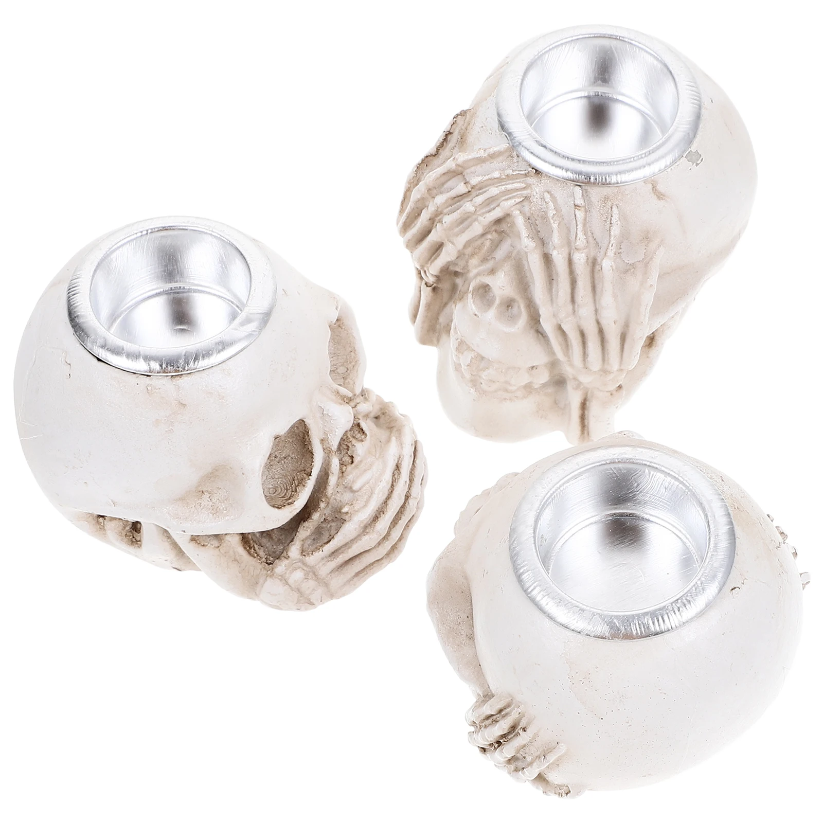 

3pcs Skull lesticks Gothic C Holders Horror Decorations Halloween Spooky Tealight Alloy Resin Heat