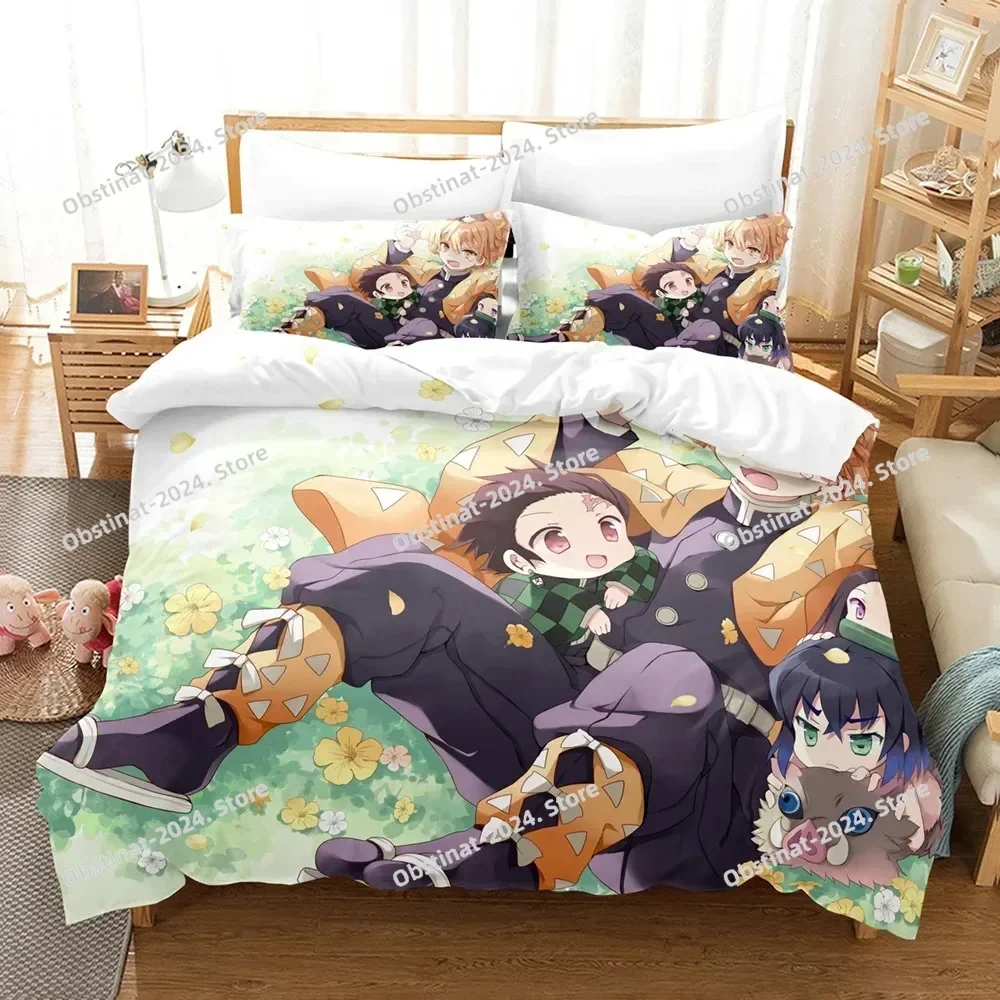 

Demon Slayer Bedding Set Kamado Nezuko Printed Bed Set With Pillowcase Bed Duvet Cover Soft Single Double Queen Super King Size