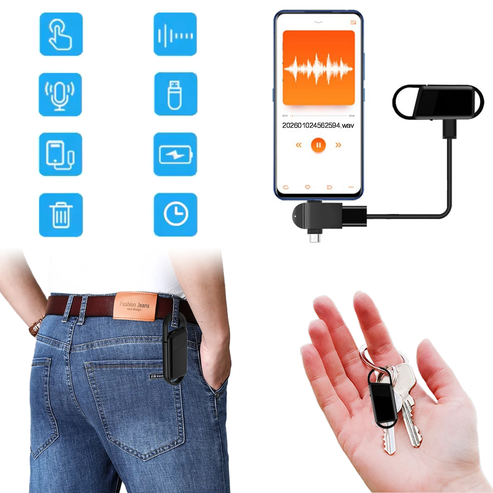 

Mini Voice Activated Recorder Digital Audio Recording Keychain Device Wearable Sound Professional Micro Dictaphone
