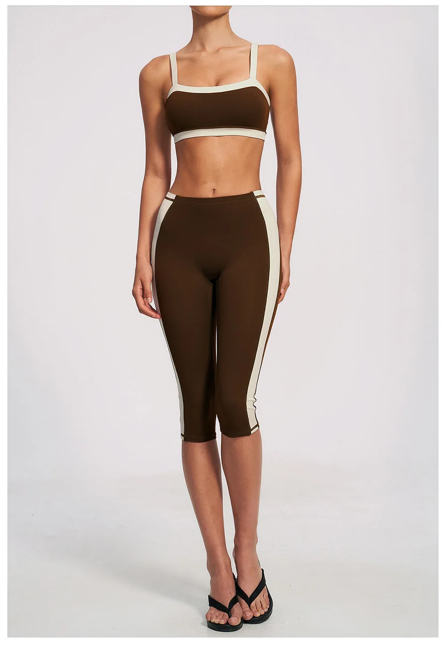 Yoga-Set 2-teilig Workout-Outfit Damen Trainingsanzüge Fitness-Weste Kurze Sporthose Ärmellose Capri-Hose Sportbekleidung Sport-BH Kleidung – Detail 16