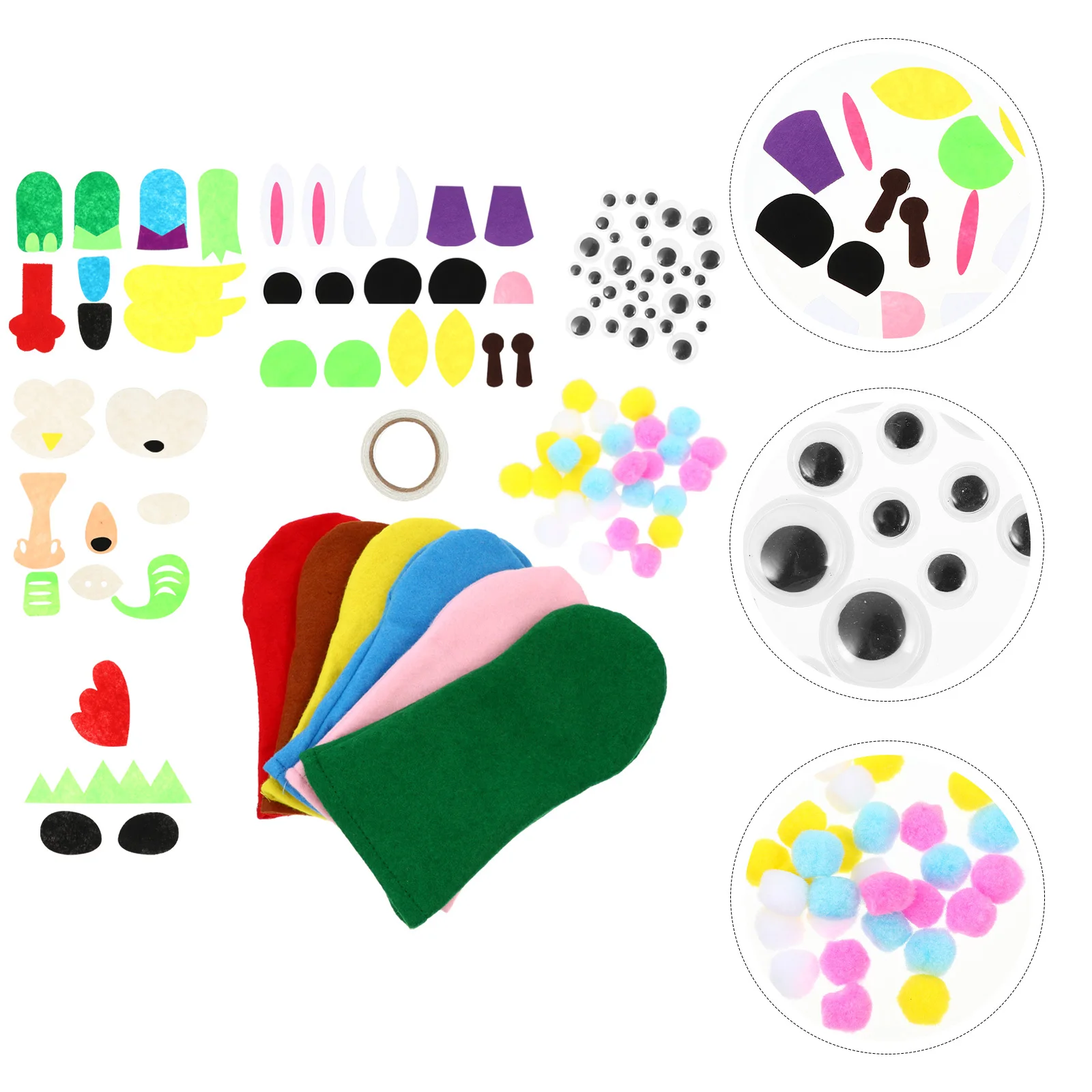 6Sets Hand Puppet Making Kit Adorable Die-Cut Accessories for Kids DIY Crafts Kindergarten Art Projects Felt DIY Crafts Kit