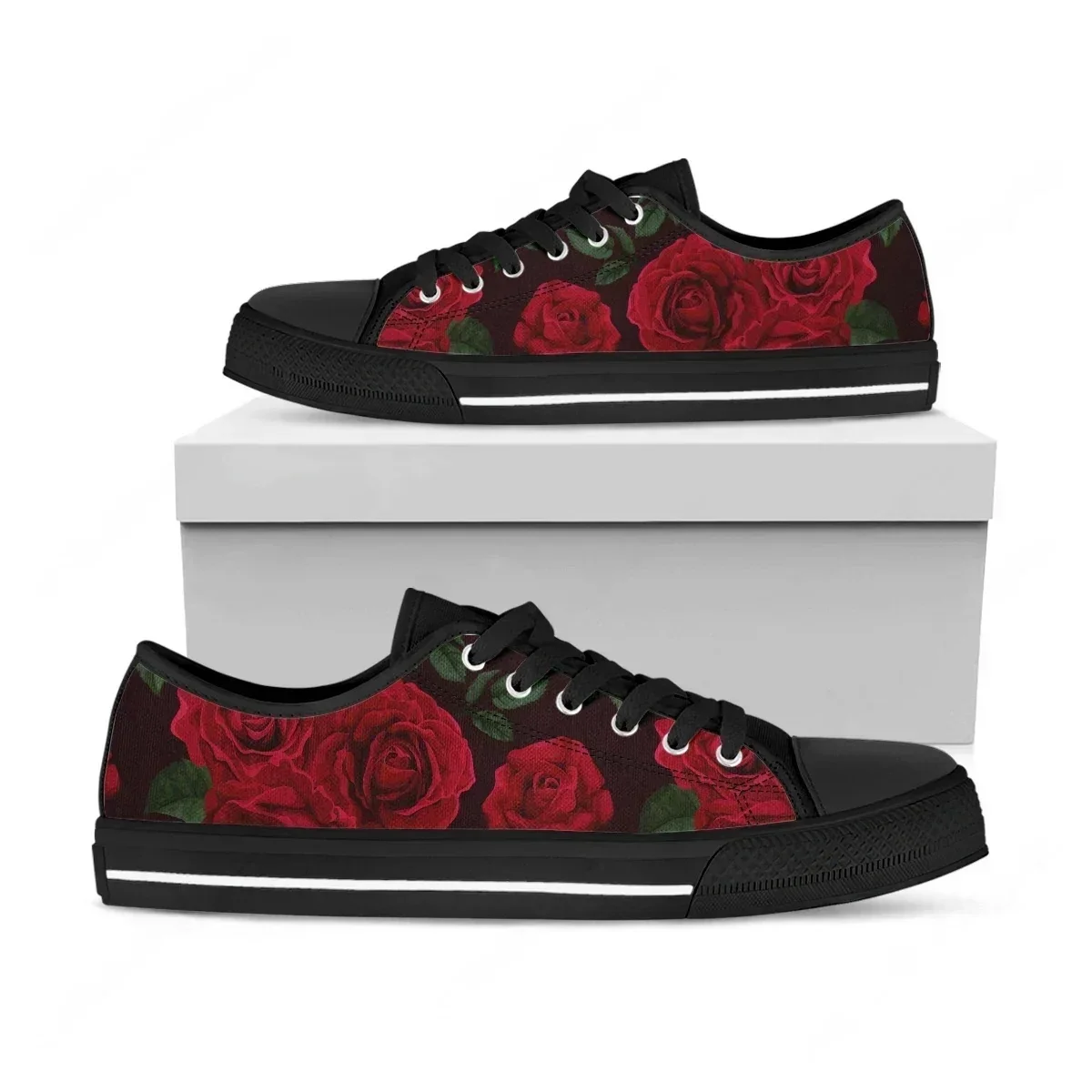 

Black Red Rose Flower Designer Low Top High Quality Sneakers Mens Womens Teenager Canvas Light Sneaker Couple Shoes Custom Shoe